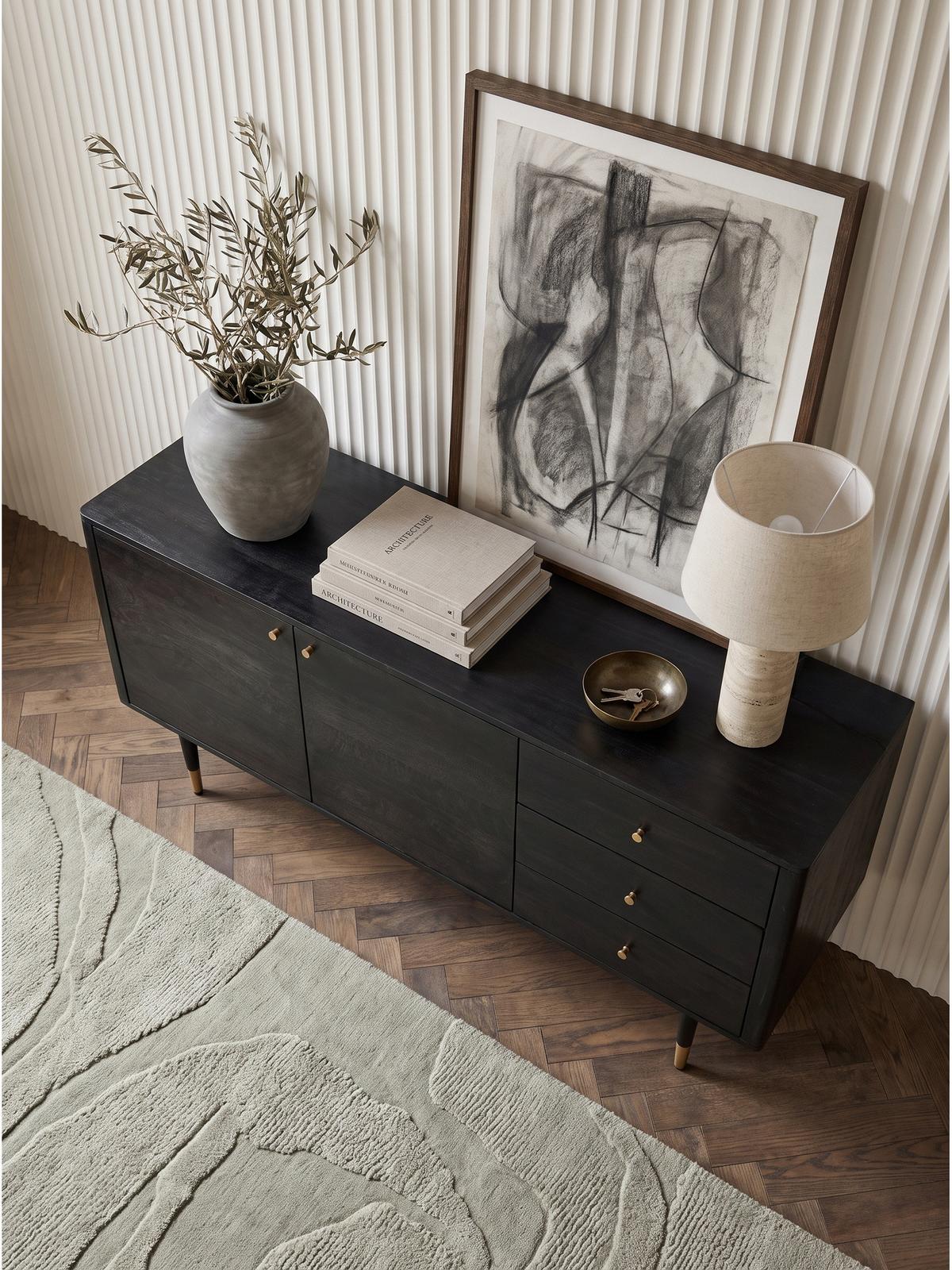 KOMMODE PANAREA, Akazie Massivholz, mit Stauraum, Schwarz, 160 x 42 x 81 cm - Schwarz, Holz/Metall (160/81/42cm) - KADIMA DESIGN