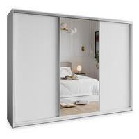 SCHWEBETÜRENSCHRANK TAVI 250/205/60 cm 3-türig mit Spiegel und Schubladen Weiß - Weiß/Nickelfarben, Holzwerkstoff (250/205/60cm) - MASSENO