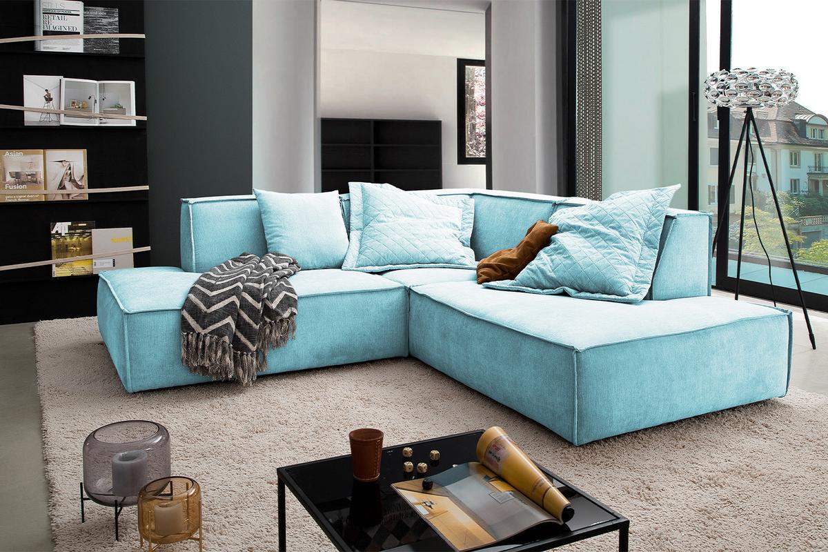 ECKSOFA SAMU Hellblau Webstoff - Schwarz/Hellblau, Textil (226/224cm) - KAWOLA
