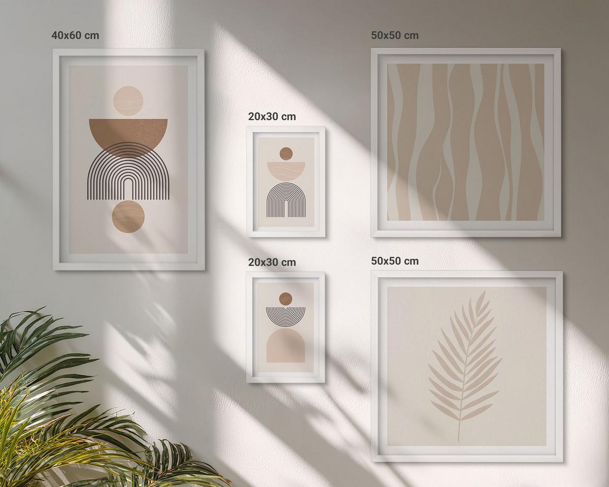 BILDER SET 5er Set - 50x50 cm & 20x30 cm & 40x60 cm Weißer Rahmen - Abstrakte Formen braun beige - Weiß, Kunststoff (40/60cm) - TULUP