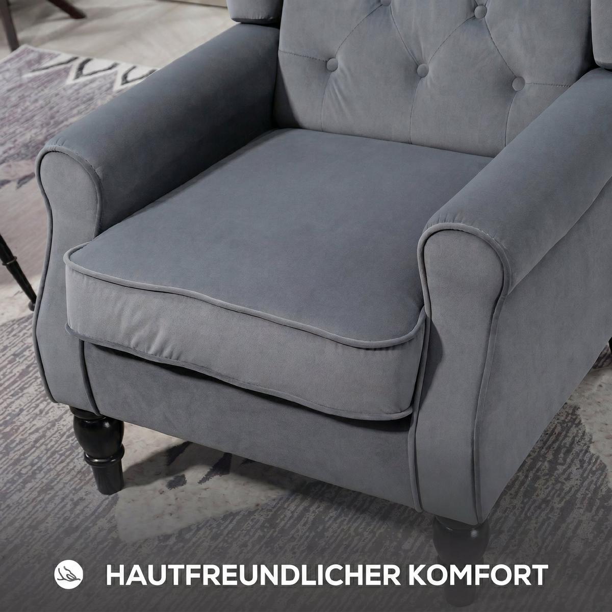OHRENSESSEL Polyester Grau - Eukalyptusholzfarben/Grau, Holz/Textil (74/102/86cm) - HOMCOM