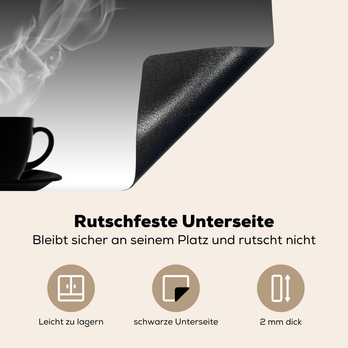 HERDABDECKPLATTE Kaffee - Herz - Schwarz und weiß - Tassen Induktionsschutz 80x52.2 cm - Weiß, Kunststoff (80.2/52.2/0.2cm) - MuchoWow