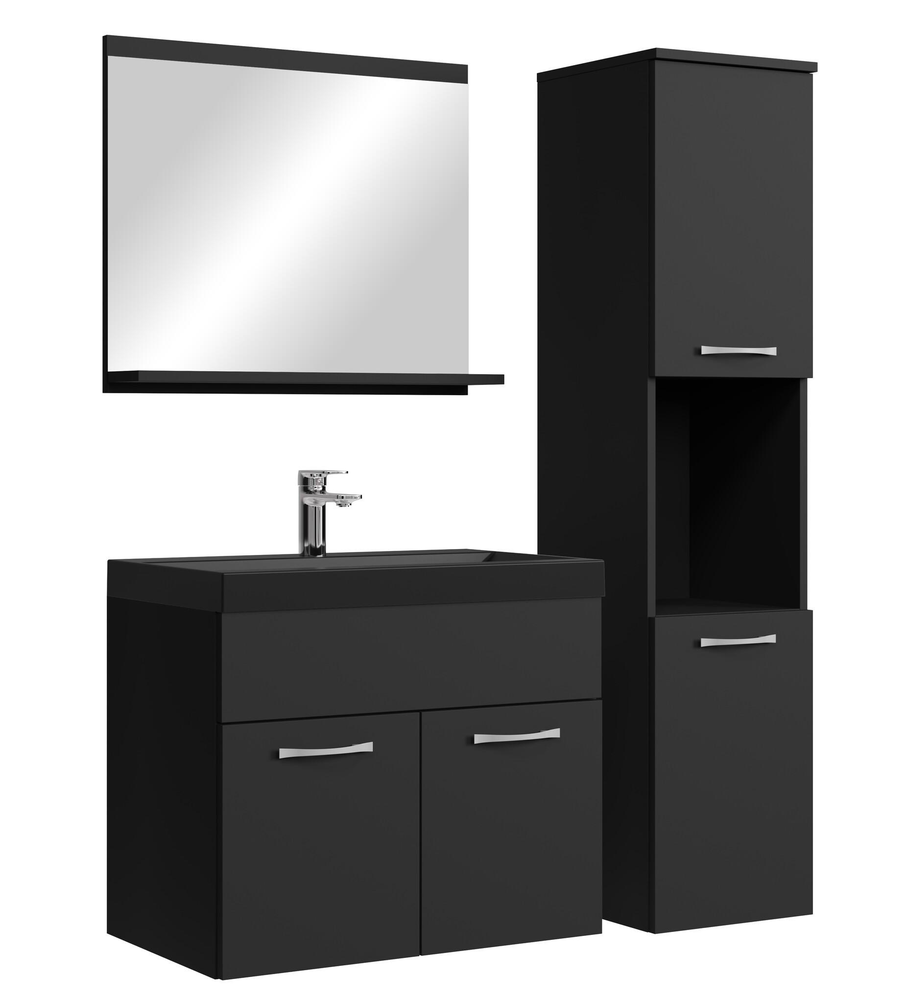 BADMÖBEL-SET Montreal 4 Teile Schwarz Matt - Schwarze Waschbecken - 60 x 35 x 51 cm - Schwarz, Holz (60/51/35cm) - Badplaats