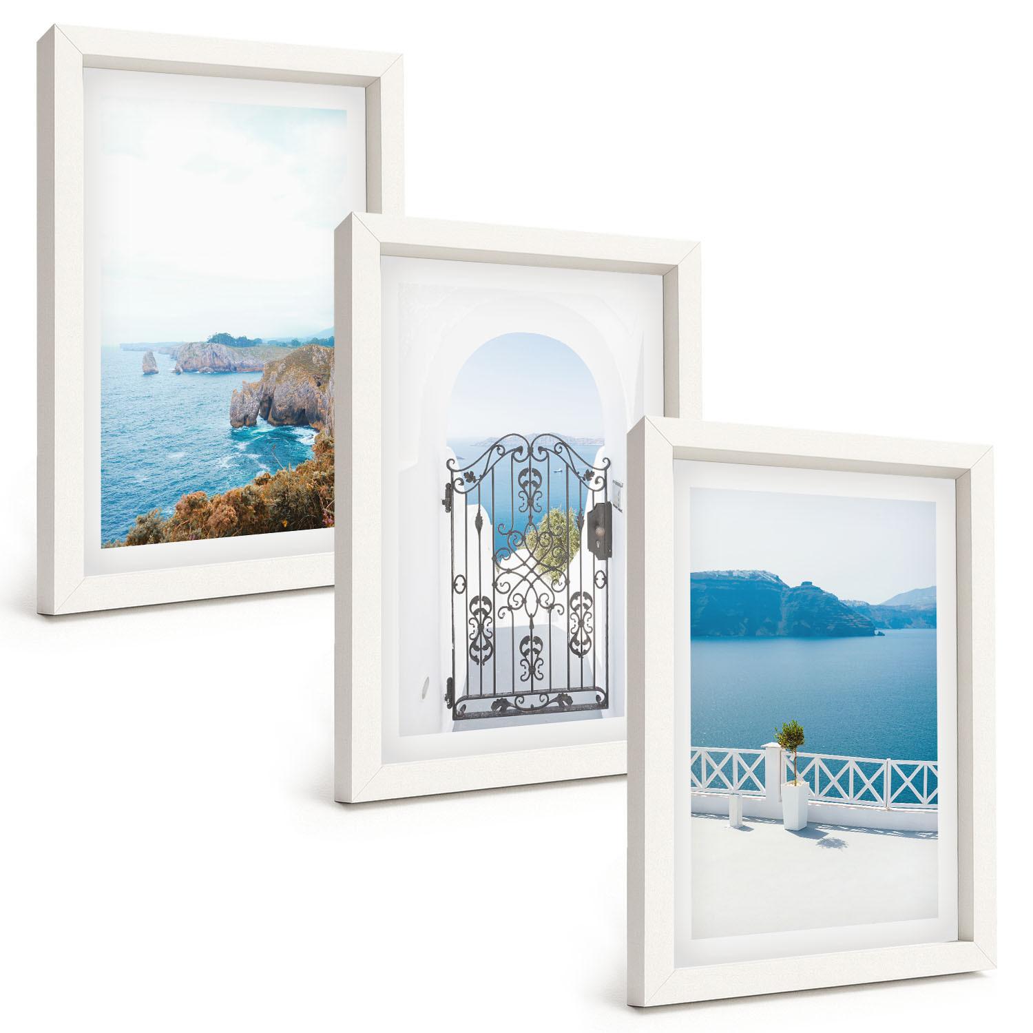BILDER SET 3er Set - 20x30 cm Weißer Rahmen - Meeresarchitektur Griechenlands - Weiß, Kunststoff (20/30cm) - TULUP