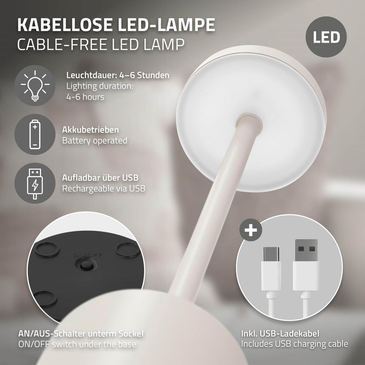 LED TISCHLAMPE kabellos Touch Creme Ø8x34,5cm 3 Lichtfarben Dimmbar - Goldfarben, Metall (8/8/34.2cm) - Home Styling Collection