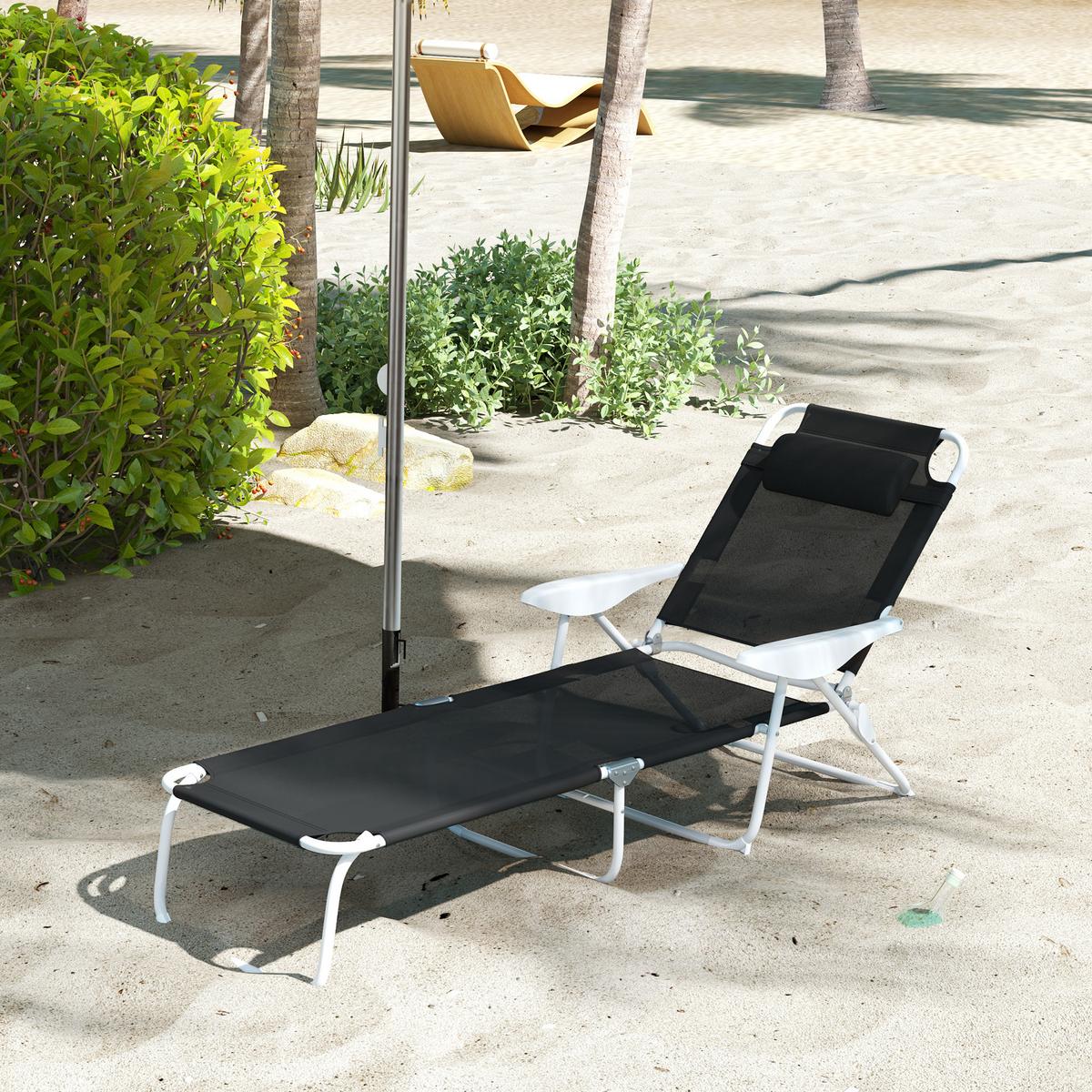 SONNENLIEGE mit Kissen Schwarz - Schwarz/Weiß, Textil/Metall (66/98/160cm) - Outsunny