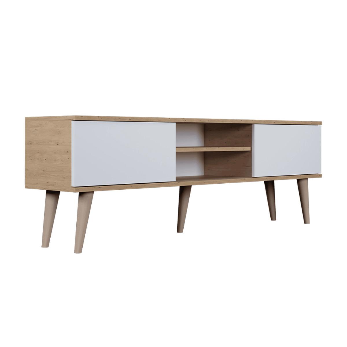 TV-MÖBEL Toronto Weiß und Holz - Weiß/Braun, Holzwerkstoff (160/55/35cm) - Petits-meubles