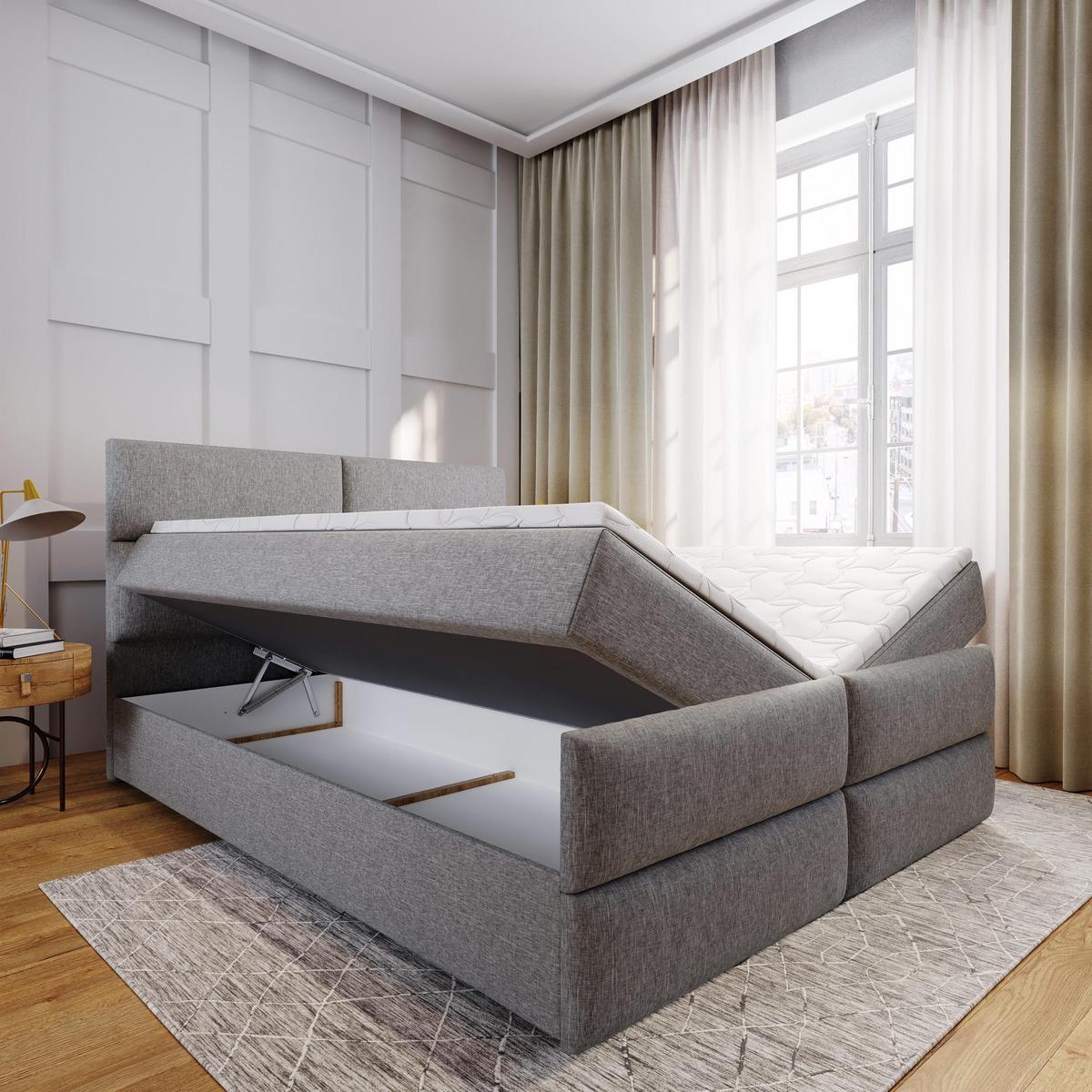 BOXBETT MULEN 160x200 cm mit Matratze und Topper - Braun - Braun, Holz (160/200cm) - MASSENO