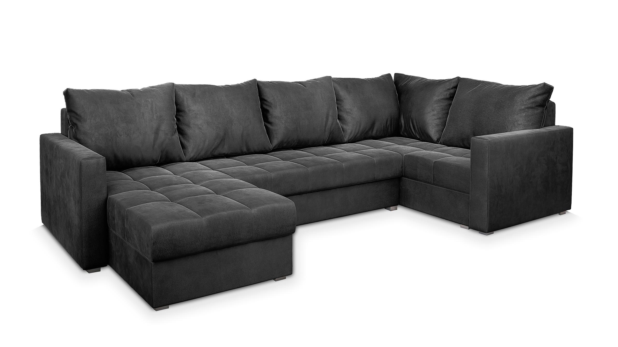 WOHNLANDSCHAFT LORIVO R-S Grau Plüsch-Stoff mit Schlaffunktion - Grau, Holz/Kunststoff (285/85/150cm) - MASSENO