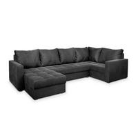 WOHNLANDSCHAFT LORIVO R-S Grau Plüsch-Stoff mit Schlaffunktion - Grau, Holz/Kunststoff (285/85/150cm) - MASSENO