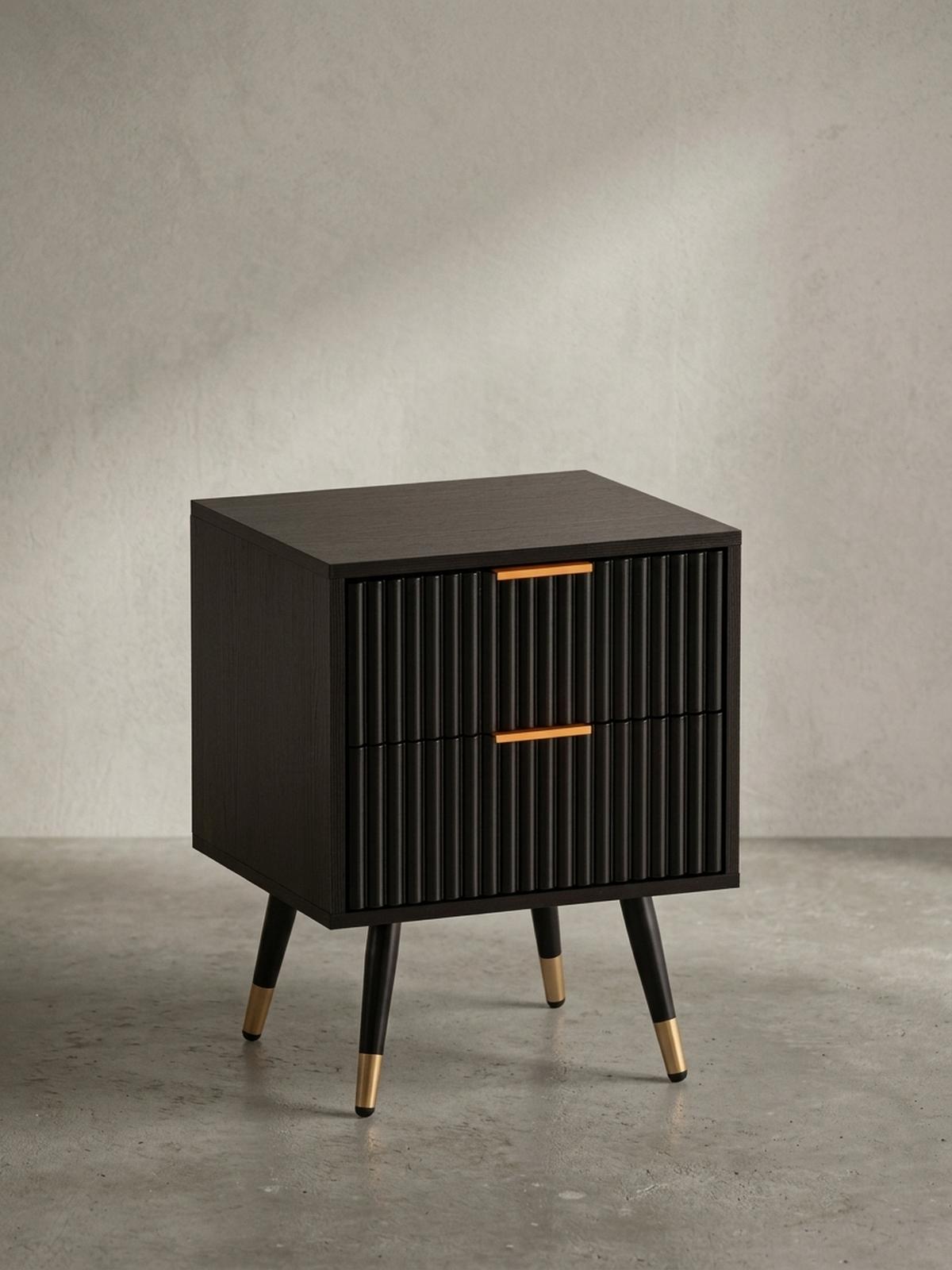 NACHTTISCH – Schwarz/Eiche-Dekor, 43,5x39x56 cm, mit Schubladen, modern - Goldfarben/Schwarz, Holzwerkstoff/Metall (44/56/39cm) - KADIMA DESIGN