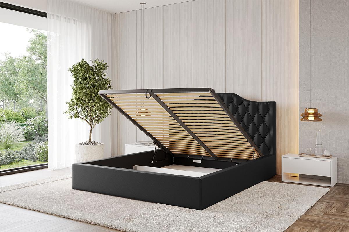 POLSTERBETT mit Bettkasten und Lattenrost, Boxbett ohne Matratze - FALIO 120x200 Schwarz Kunstleder - Schwarz Hochglanz, Holzwerkstoff/Textil (120/200cm) - ALTDECOR