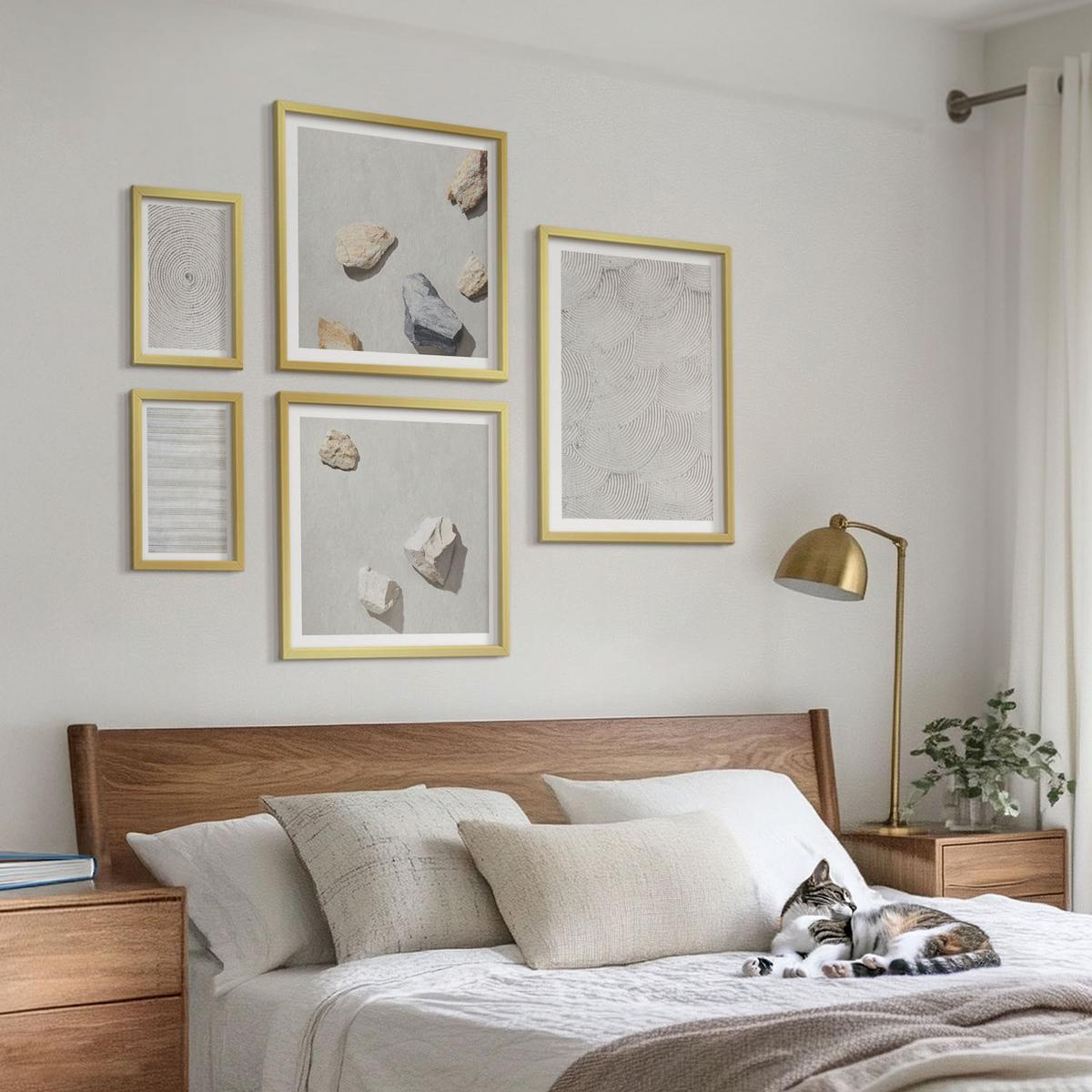 BILDER SET 5er Set - 50x50 cm & 20x30 cm & 40x60 cm Goldrahmen - Geometrische Pappsteine - Goldfarben, Kunststoff (40/60cm) - TULUP