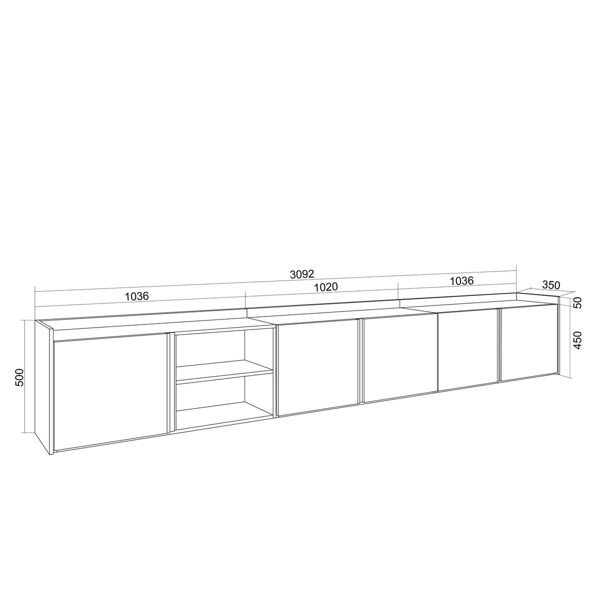 LOWBOARD, Beige, 309/35/50cm, Hängend - Beige, Holzwerkstoff (309/50/35cm) - Skraut Home