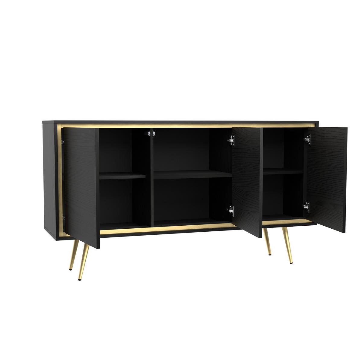 KOMMODE Lori mit 3 Türen, Push-to-open-Öffnung, schwarz - Schwarz, Holzwerkstoff/Metall (150/80/40cm) - Beautysofa