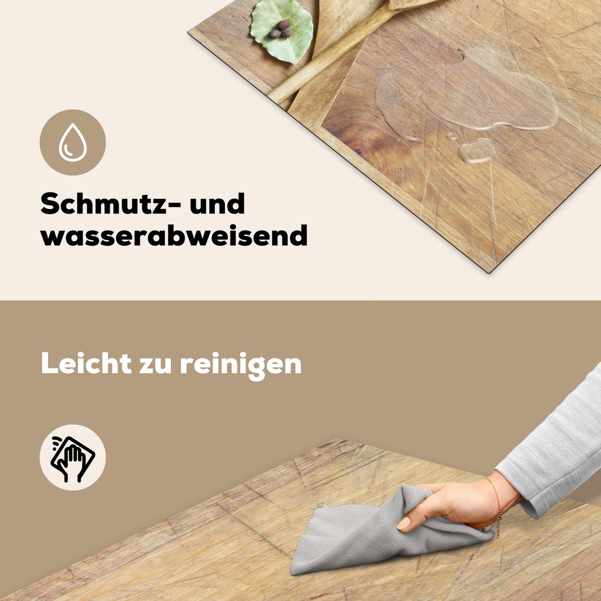HERDABDECKPLATTE Holz - Löffel - Braun - Smiley Induktionsmatte 77x59 cm - Hellbraun, Kunststoff (77/59/0.2cm) - MuchoWow