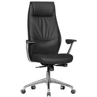 BÜROSTUHL Echtleder mit Synchronmechanik, Kopfstütze und hoher Rückenlehne, Schwarz 67x58x125 cm - Silberfarben/Schwarz, Leder/Metall (67/125/58cm) - KADIMA DESIGN