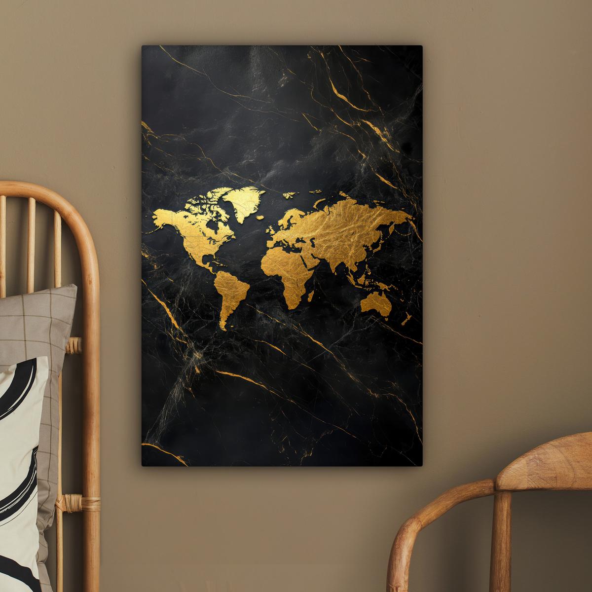 LEINWANDBILD Weltkarte - Gold - Marmor Wanddeko 40x60 cm - Goldfarben, Textil (40/60cm) - MuchoWow