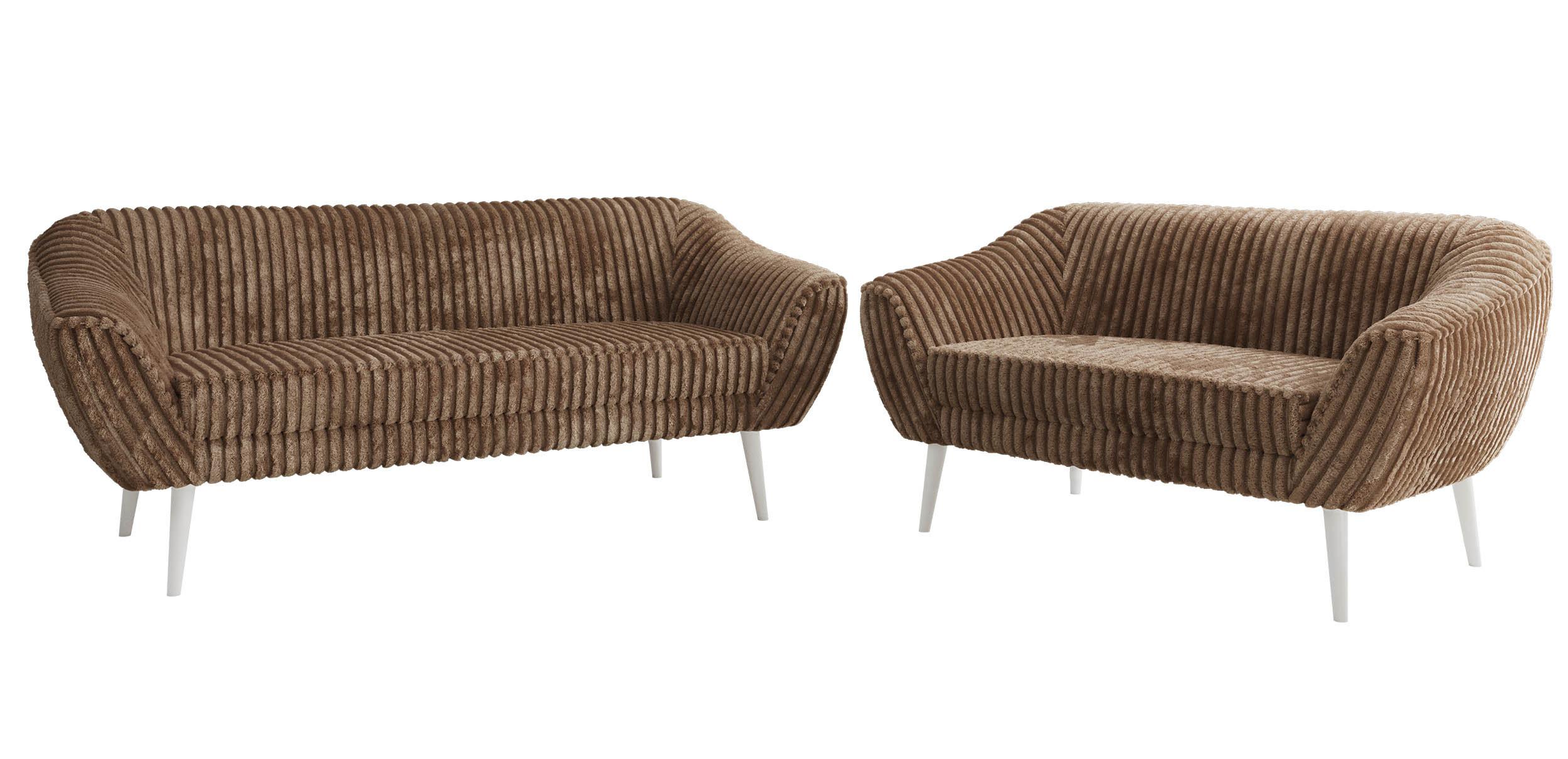 SITZGARNITUR PIRS 3+2 - Braun Cord - Weiße Beine - Braun/Weiß, Holzwerkstoff/Textil (180/75/74cm) - MKS