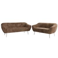 SITZGARNITUR PIRS 3+2 - Braun Cord - Weiße Beine - Braun/Weiß, Holzwerkstoff/Textil (180/75/74cm) - MKS