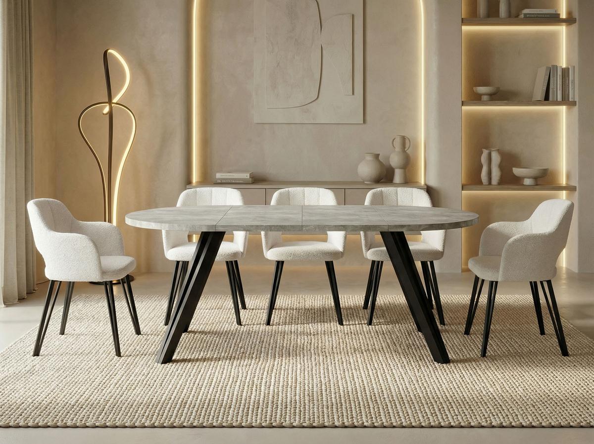 ESSTISCH Ravero runder ausziehbarer, Beton grau 100-180/100/77 cm - Hellgrau/Schwarz, Holz/Holzwerkstoff (100/180/76.5cm) - WFL GROUP