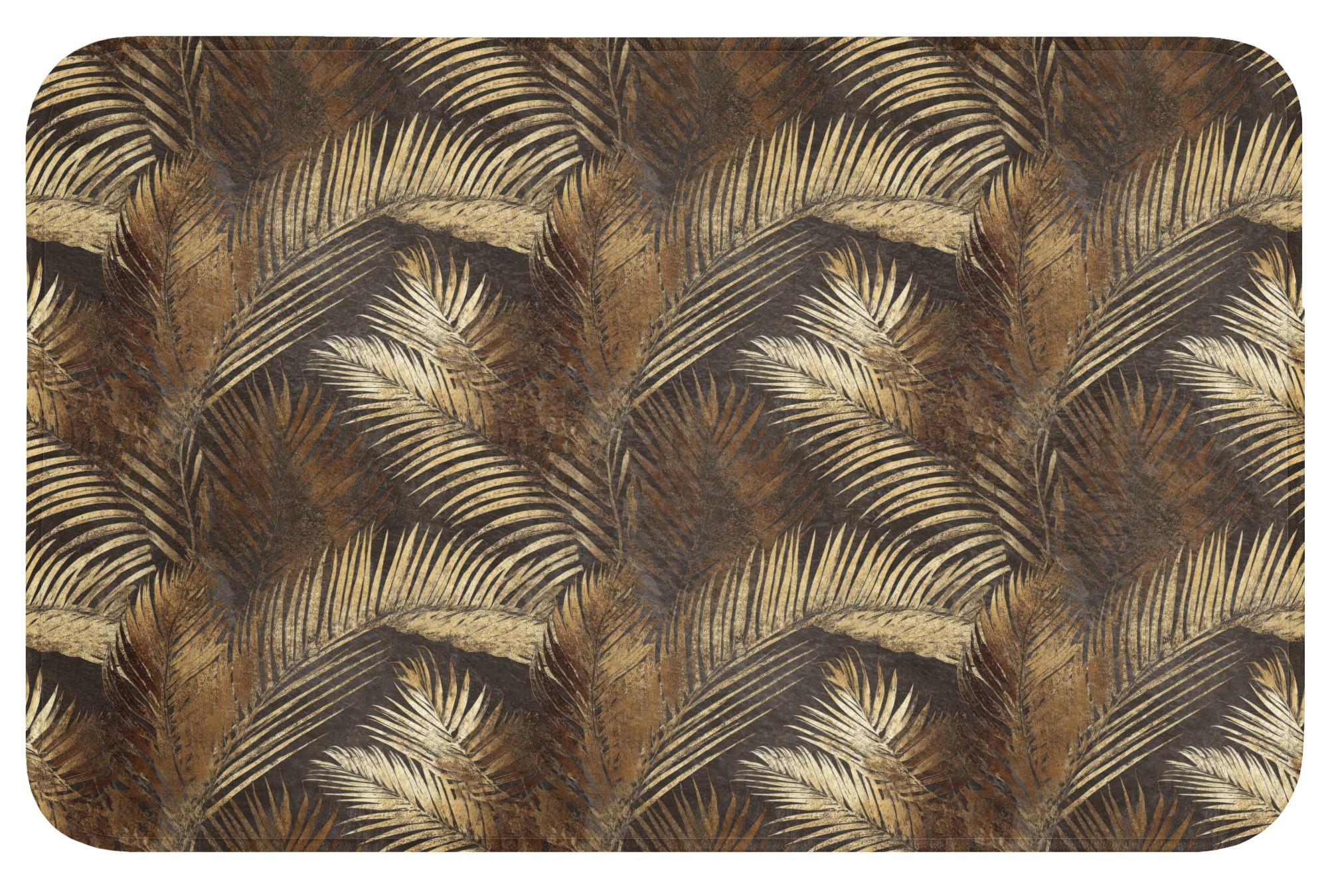 BADEMATTE Tropisch - Blätter - Gold Badvorleger 80x50 cm - Dunkelbraun/Goldfarben, Textil (80/50cm) - OnlyWow