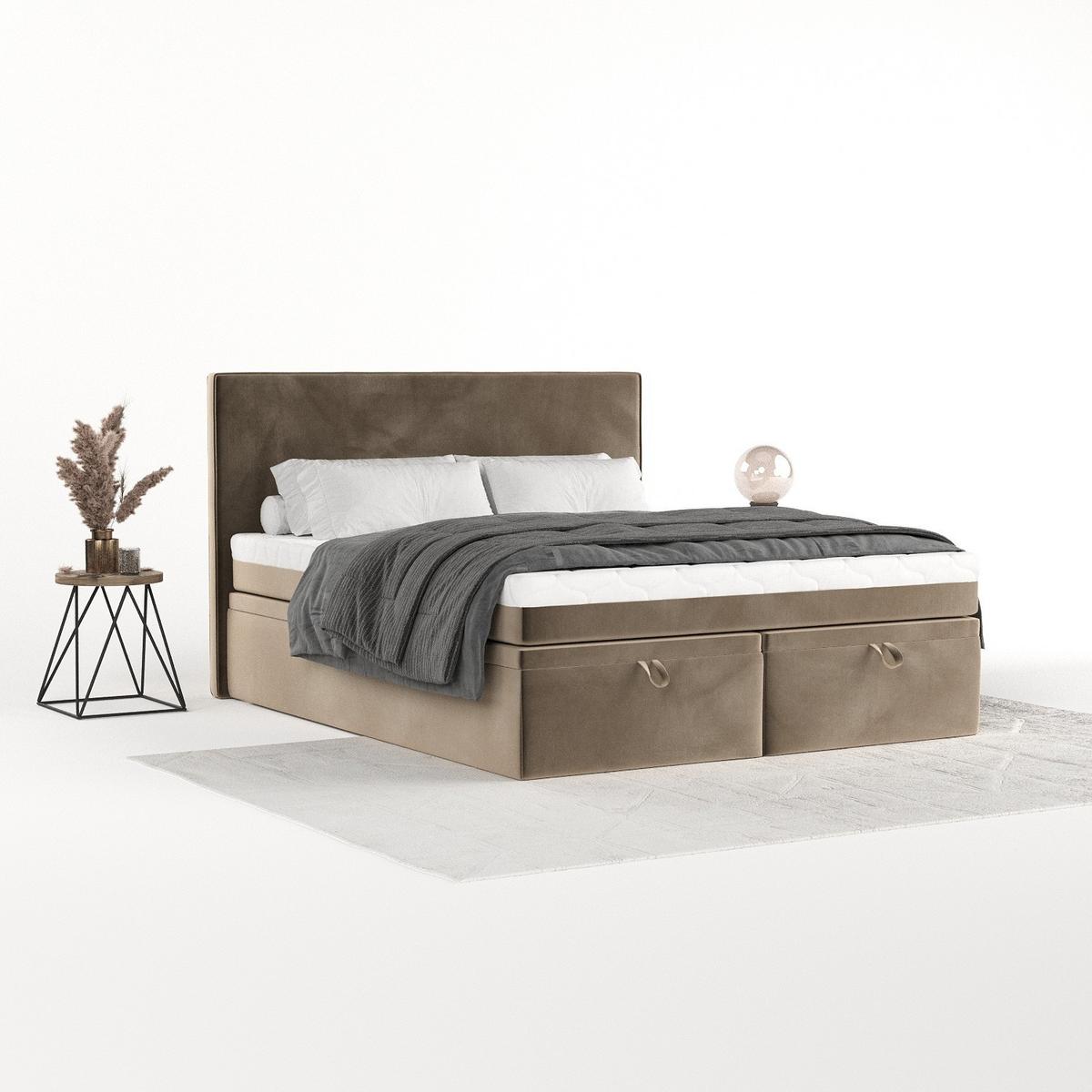 BOXBETT Zalla 200/200 cm Taupe im Paros Stoff - Taupe/Schwarz, Holz/Holzwerkstoff (200/200cm) - AltaBeds