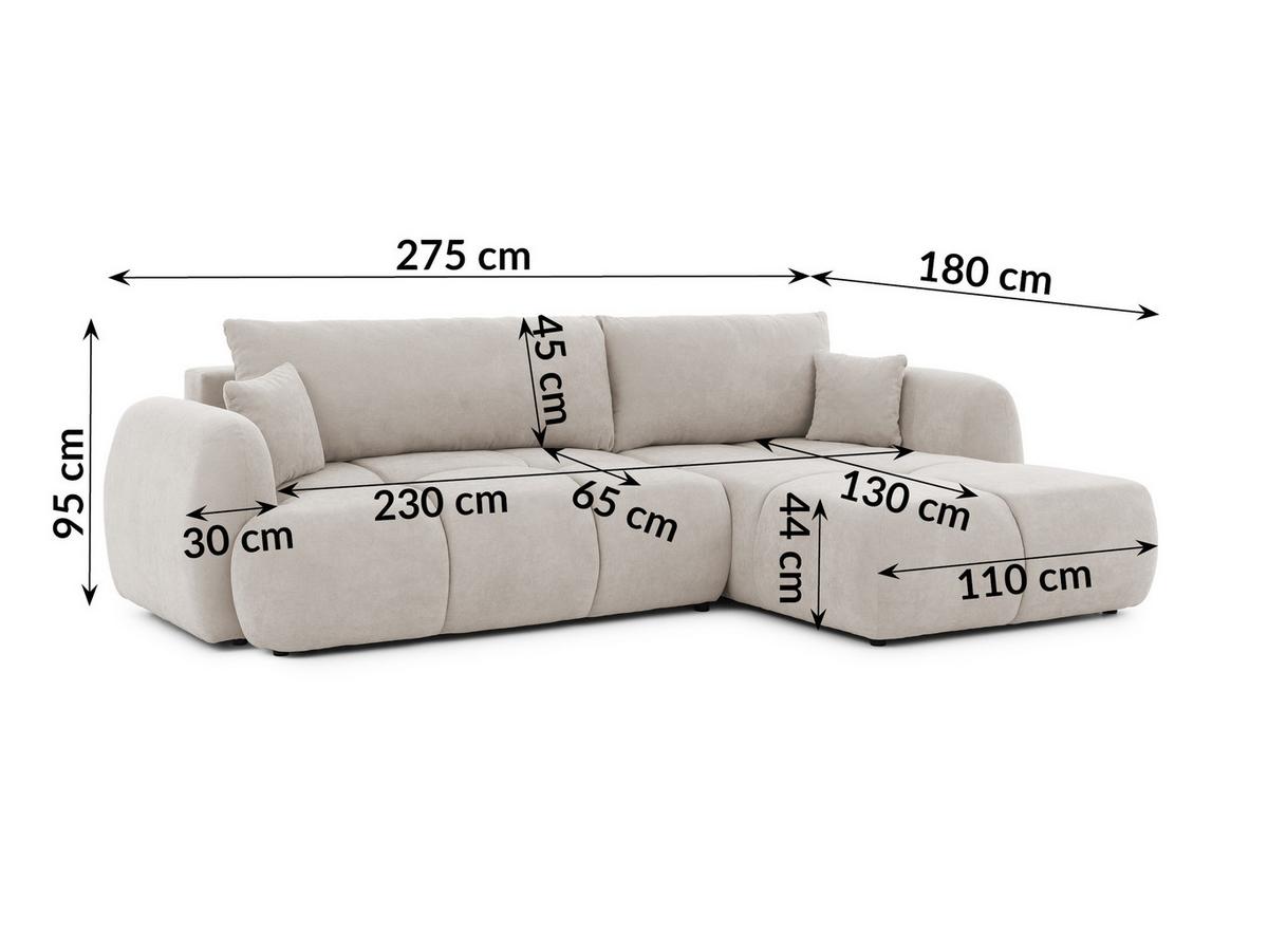 ECKSOFA Loretto aus natürlichem Beige Webstoff mit Schlaffunktion, Bettkasten und tiefen Steppungen in Bubble-Optik - Beige/Schwarz, Holz/Kunststoff (275/180cm) - S-Style