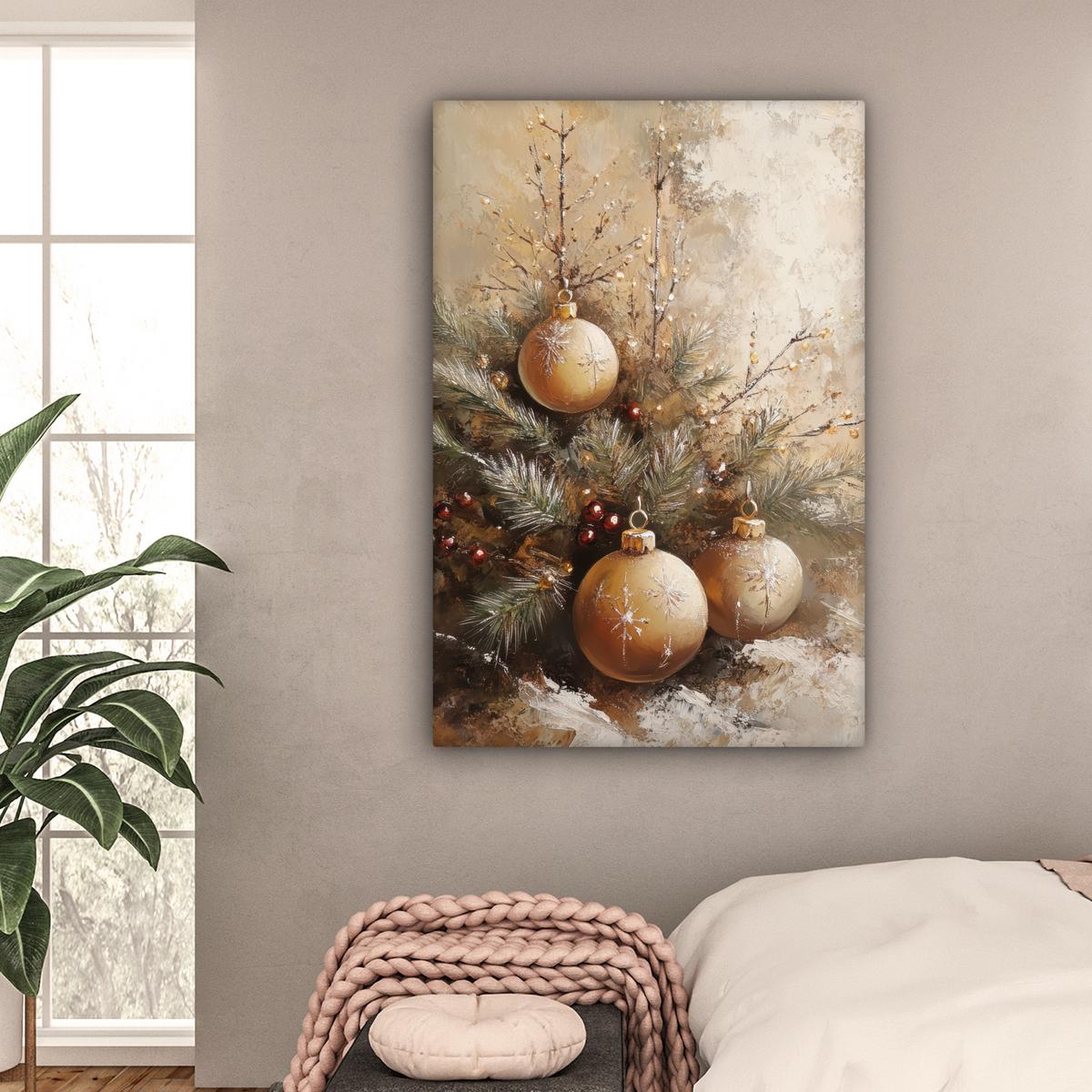 LEINWANDBILD Weihnachten - Kugeln - Beige - Gold Deko XXL 80x120 cm - Goldfarben, Textil (80/120cm) - MuchoWow