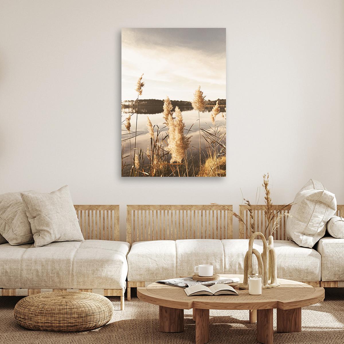 WANDBILD pampasgras am see - Beige, Textil (40/60cm) - Feeby