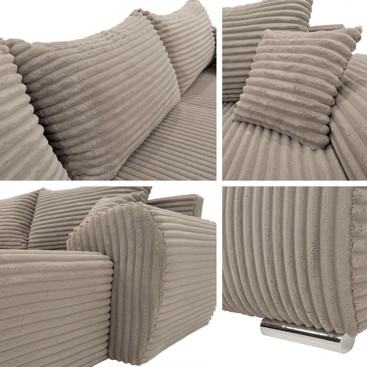 ECKSOFA Ubo L Cord, Seite: Links - Beige/Silberfarben, Holz/Kunststoff (282/187cm) - MIRJAN24