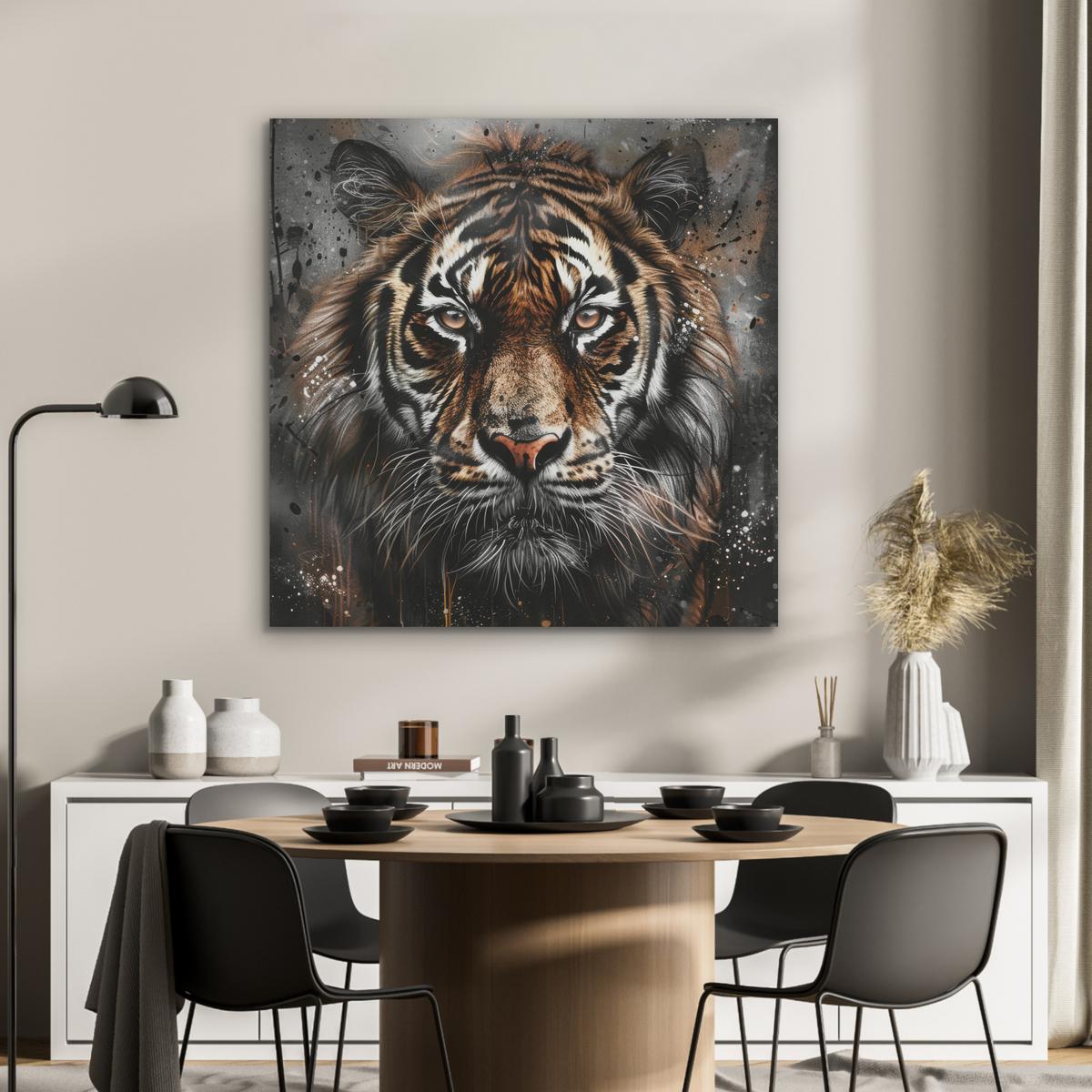 AKUSTIKBILD Tiger - Tiere - Porträt - Luxus - Schwarz Akustikpaneele 90x90 cm - Braun, Kunststoff (90/90/0.9cm) - MuchoWow