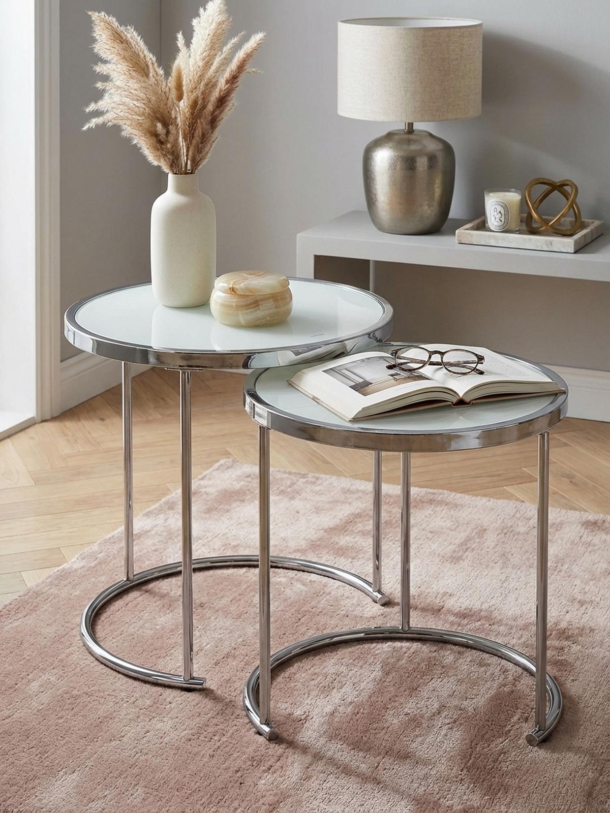 COUCHTISCH Set – Rund Glas 2-teilig mit Stauraum platzsparend - Silberfarben, Glas/Metall (50/50/50cm) - KADIMA DESIGN
