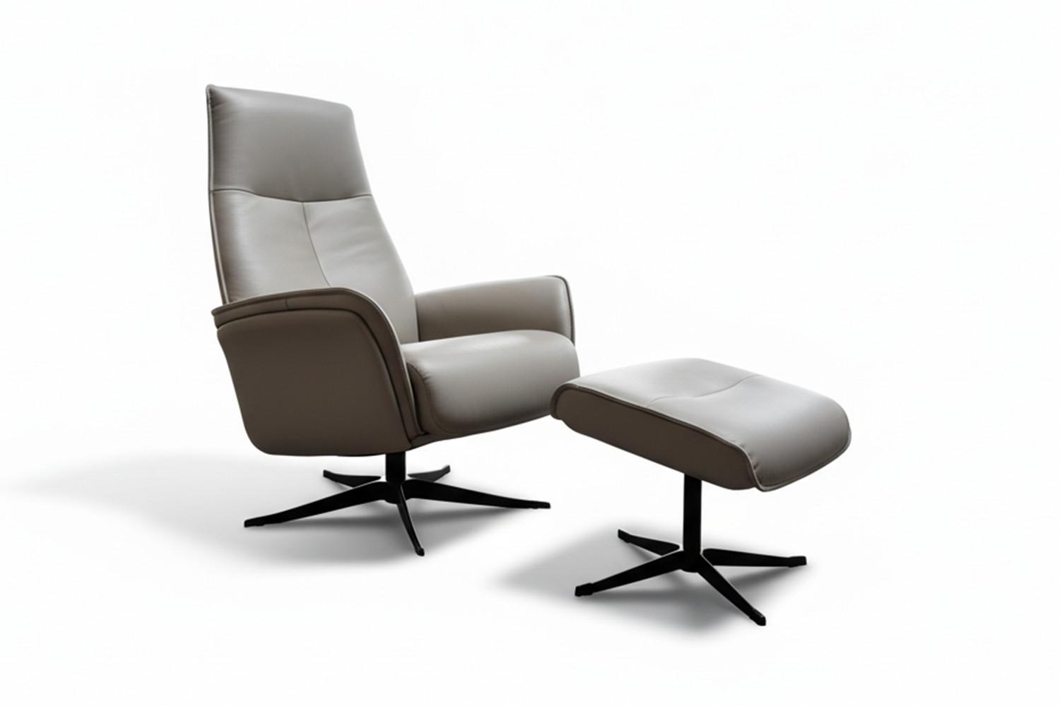RELAXSESSEL JOSIANE Grau Leder Relaxfunktion - Schwarz/Grau, Leder/Metall (78/107/87cm) - KAWOLA