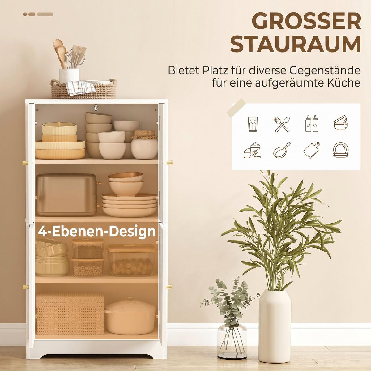 KÜCHENSCHRANK Spanplatte Weiß - Goldfarben/Weiß, Holzwerkstoff/Metall (30/110/60cm) - HOMCOM