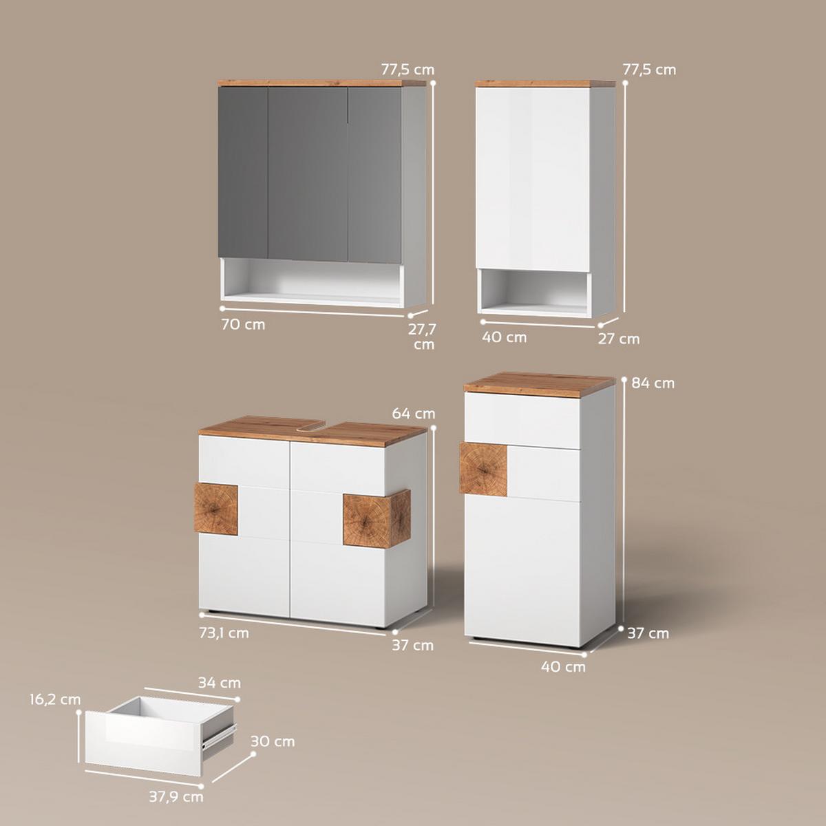 BADMÖBEL-SET Tanaro Weiß 4 Teile - Weiß, Holzwerkstoff (73/64/37cm) - Livinity®