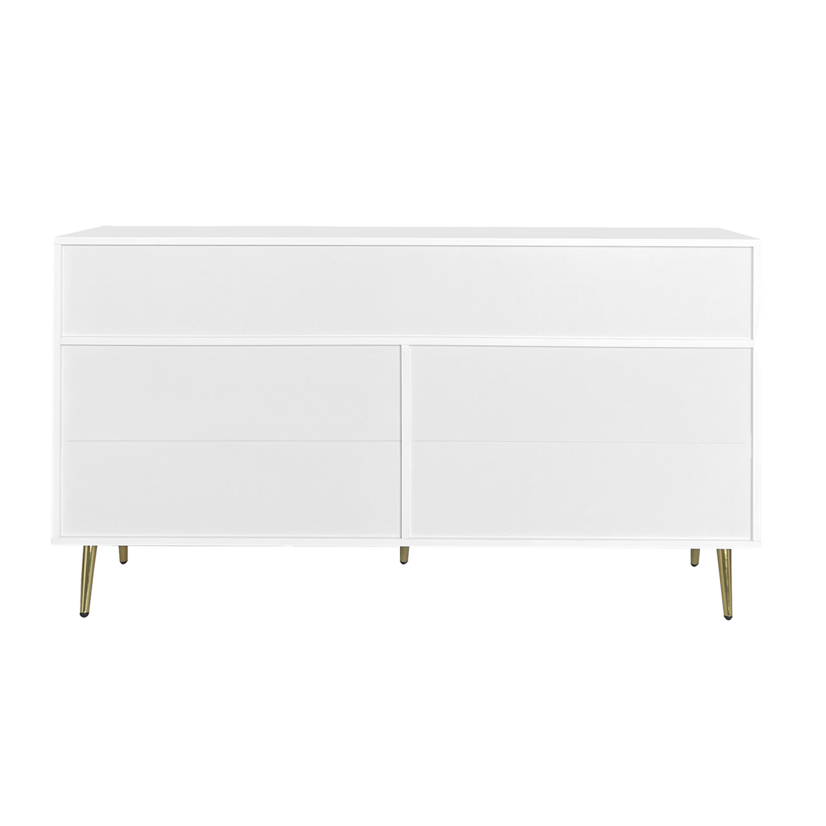 SIDEBOARD mit 6 Schubladen und Goldenen Akzenten, 140/35/76cm - Weiß, Holzwerkstoff/Metall (140/76/35cm) - Urban Meuble