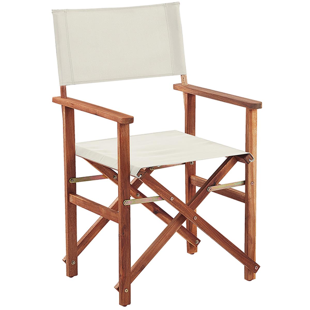 GARTENSTUHL 2er-Set Akazienholz dunkelbraun Auflagen cremeweiß/grün Blattmuster Cine - Dunkelbraun/Creme, Holz (50/91/50cm) - Beliani
