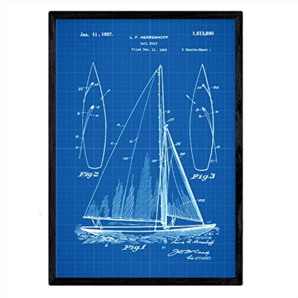 POSTER Segelschiff Patent A3 Rahmenlos - Klar/Blau, Papier (29.7/5/42cm) - Nacnic