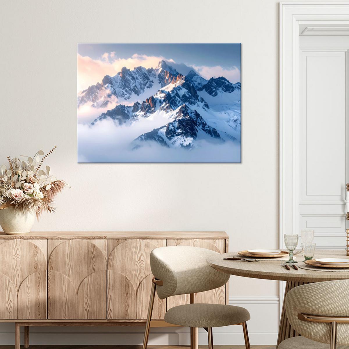 LEINWANDBILD Berge Winter Landschaft Natur 100x70cm - Weiß, Textil (100/70cm) - Feeby