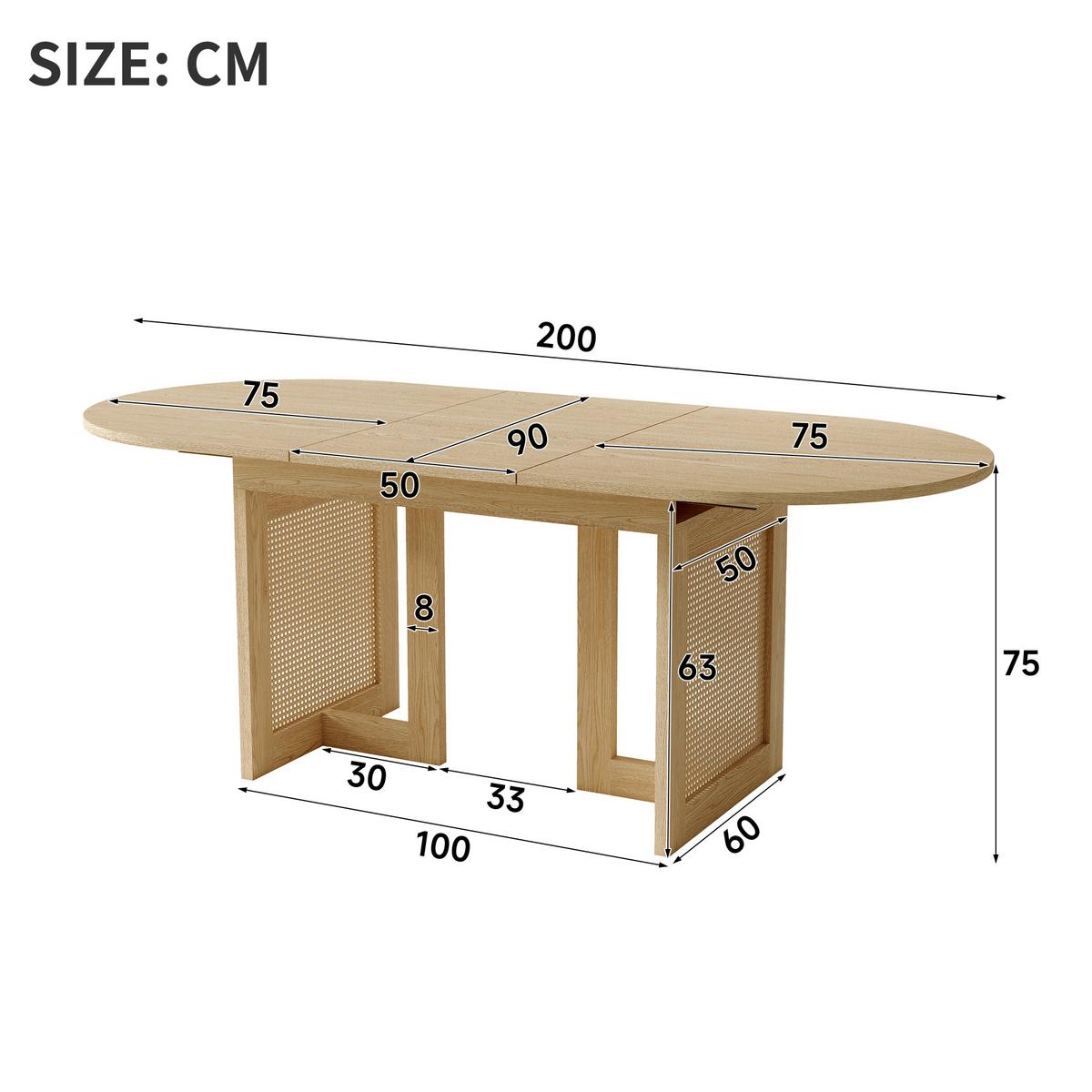 ESSTISCH Ausziehbar 150-200cm Eichenfarbe Rattan-Beine Abgerundet - Eichefarben, Holzwerkstoff (90/200/75cm) - Urban Meuble