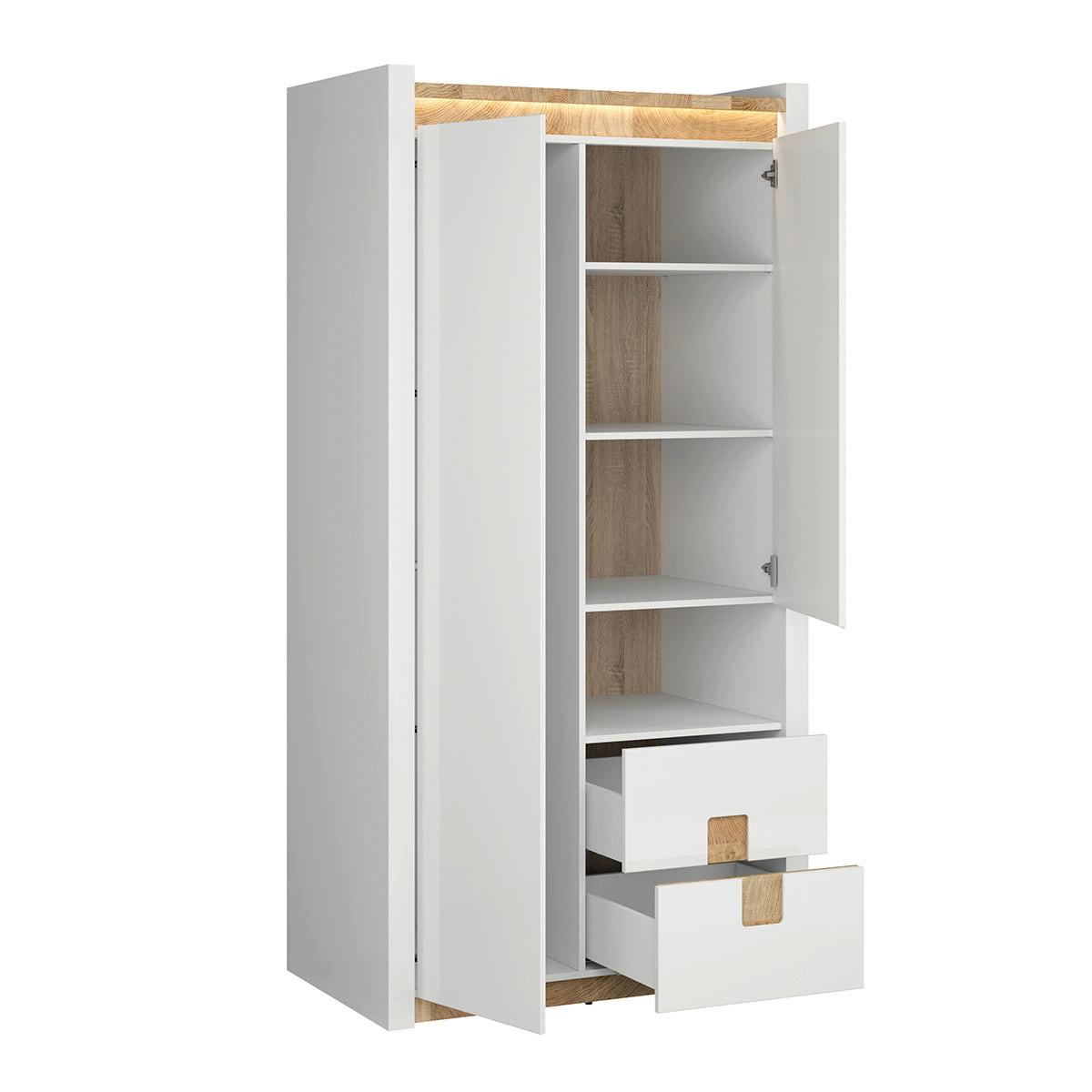 SCHRANK 2 Türen Helios Weiß und Holz - Weiß, Holzwerkstoff (102/201/60cm) - Petits-meubles