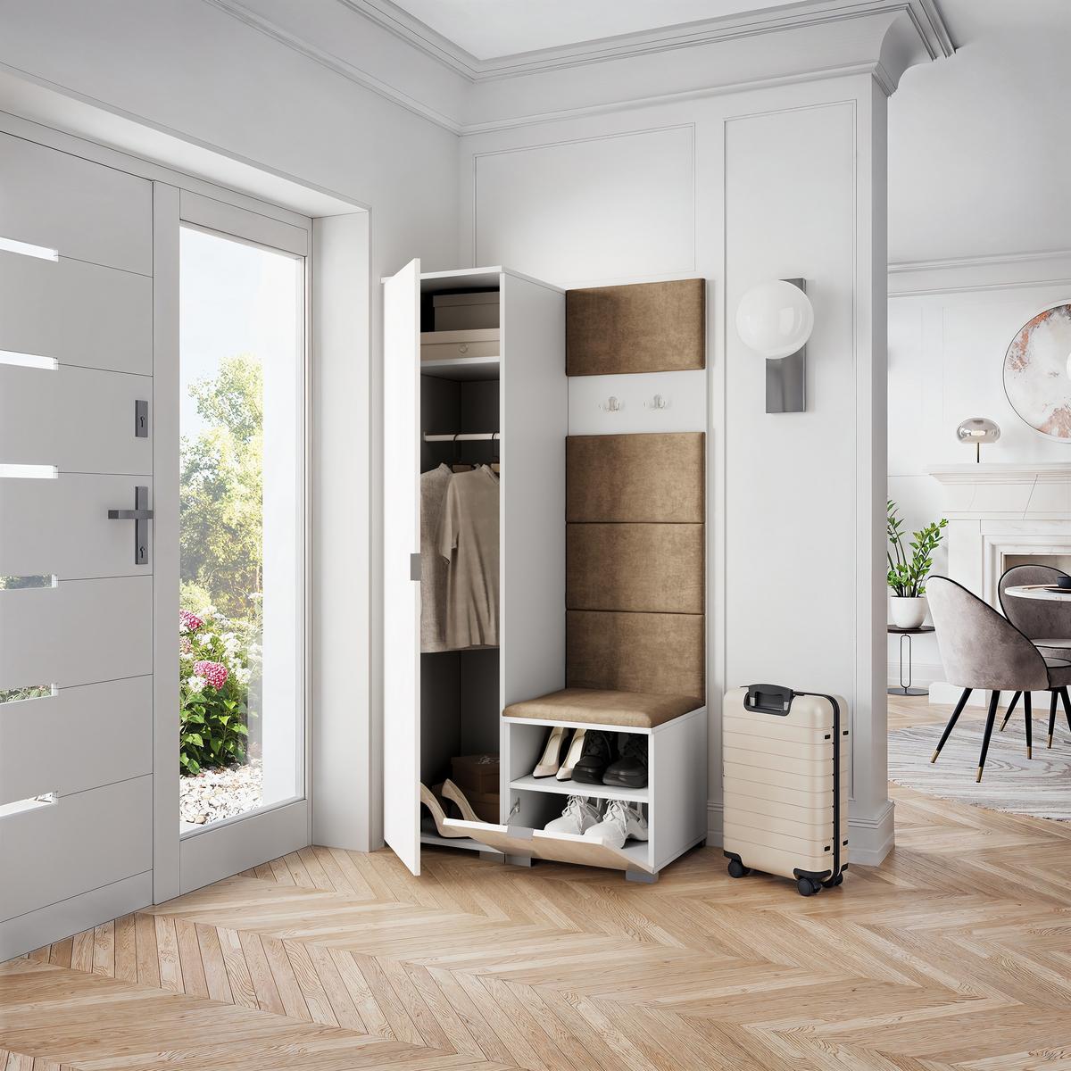 GARDEROBENSCHRANK LORI 95/181/51 cm Modern Garderobe-Set Weiß - Weiß/Mokka, Holzwerkstoff (95/181/51cm) - MASSENO