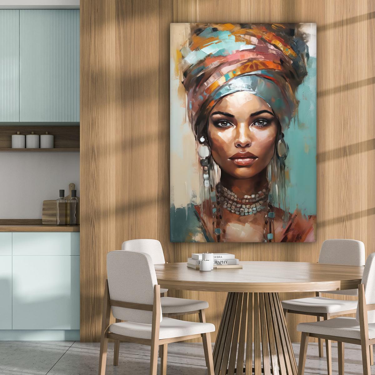 LEINWANDBILD Frau - Kunst - Schmuck - Porträt Deko XXL 80x120 cm - Blaugrau, Textil (80/120cm) - MuchoWow