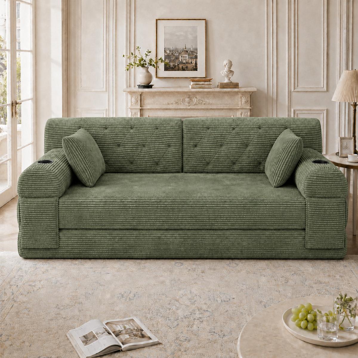 SCHLAFSOFA 2-in-1 Doppelschlafsofa Chenille Ausklappbar - Grün, Textil (168/81/80cm) - Urban Meuble
