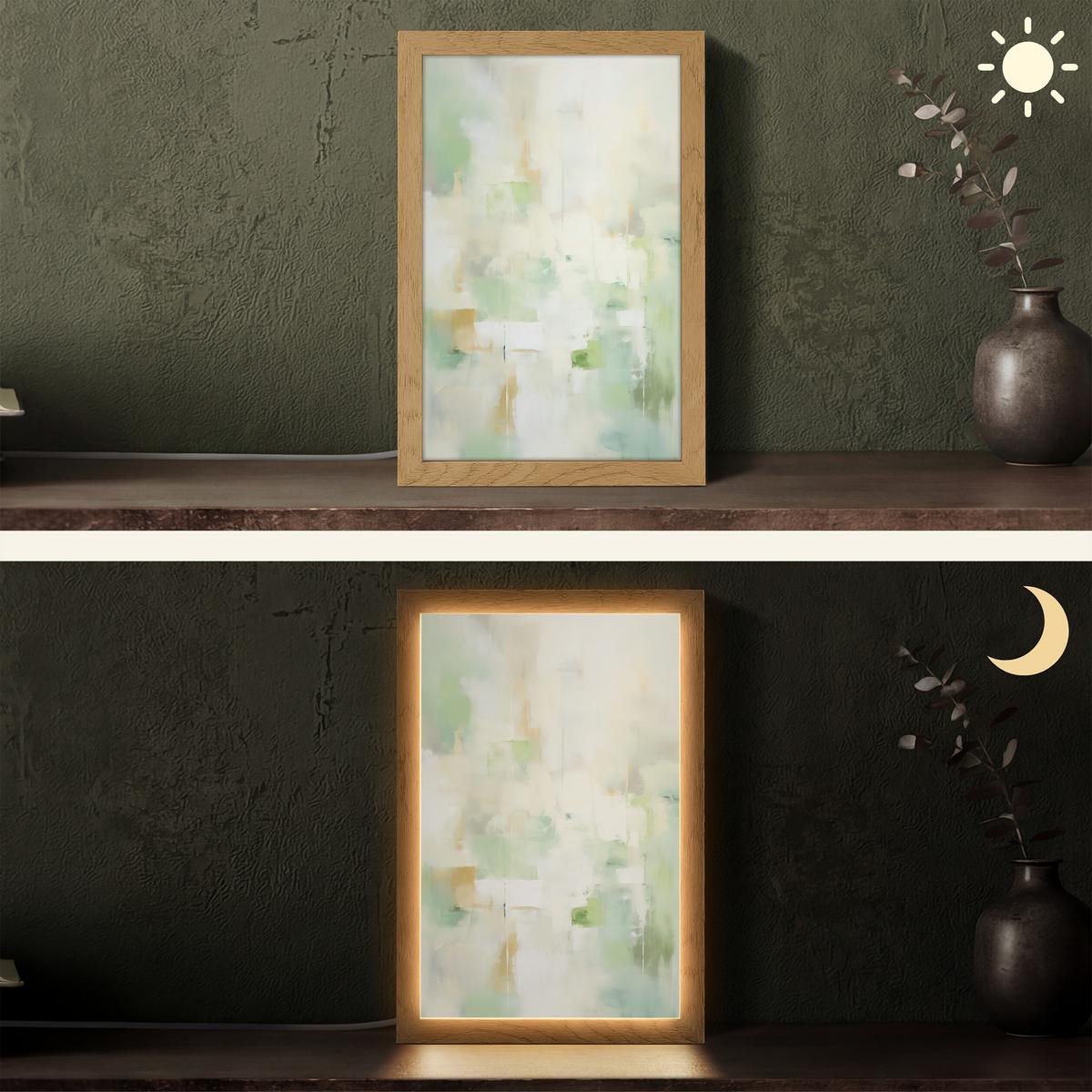 TISCHLEUCHTE Abstrakt - Kunst - Weiß - Grün - Modern 20x30 cm - Blau, Holzwerkstoff (8/20/30cm) - OnlyWow