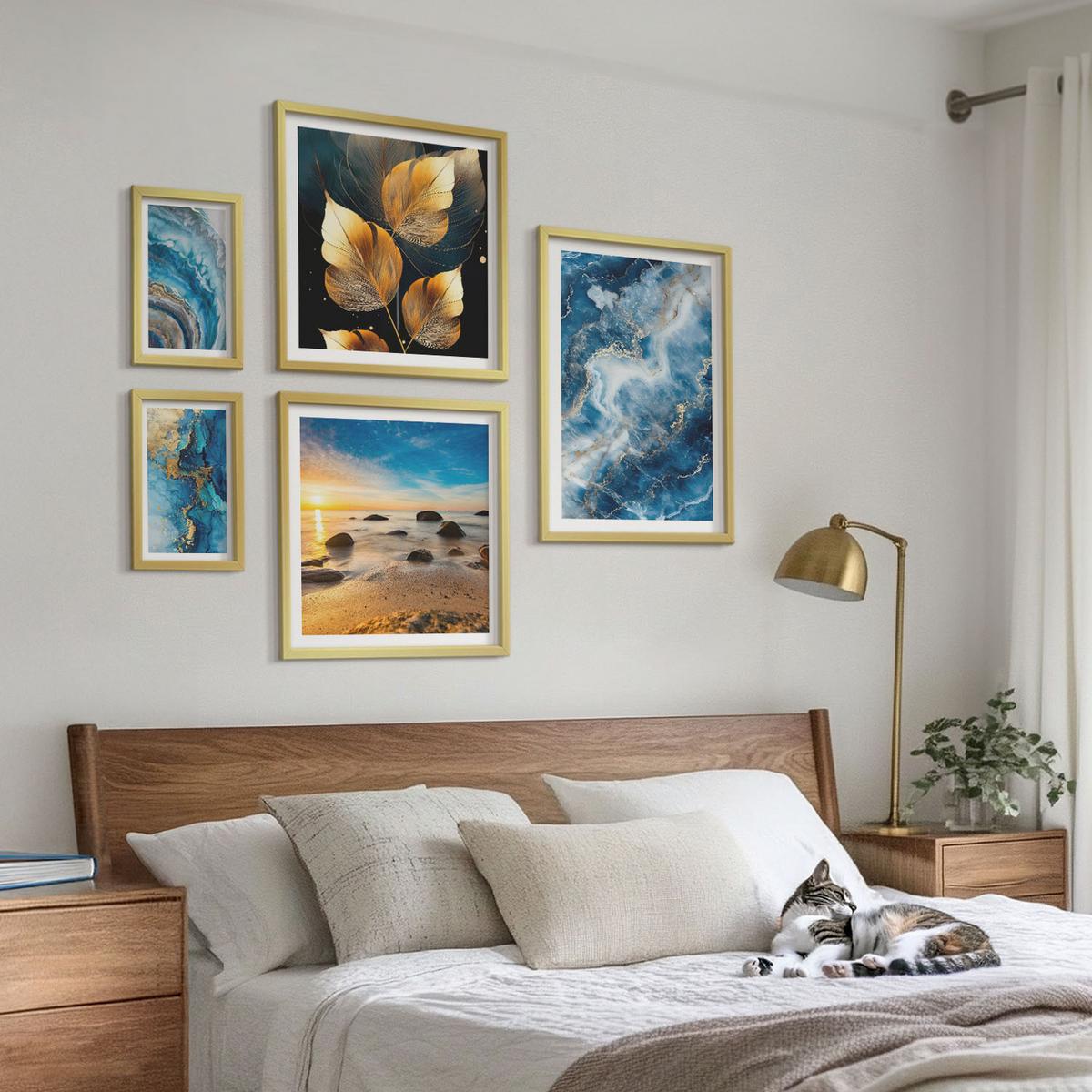 BILDER SET 5er Set - 50x50 cm & 20x30 cm & 40x60 cm Goldrahmen - Porträt einer Frau, Auge, Farben, Emotionen - Goldfarben, Kunststoff (40/60cm) - TULUP