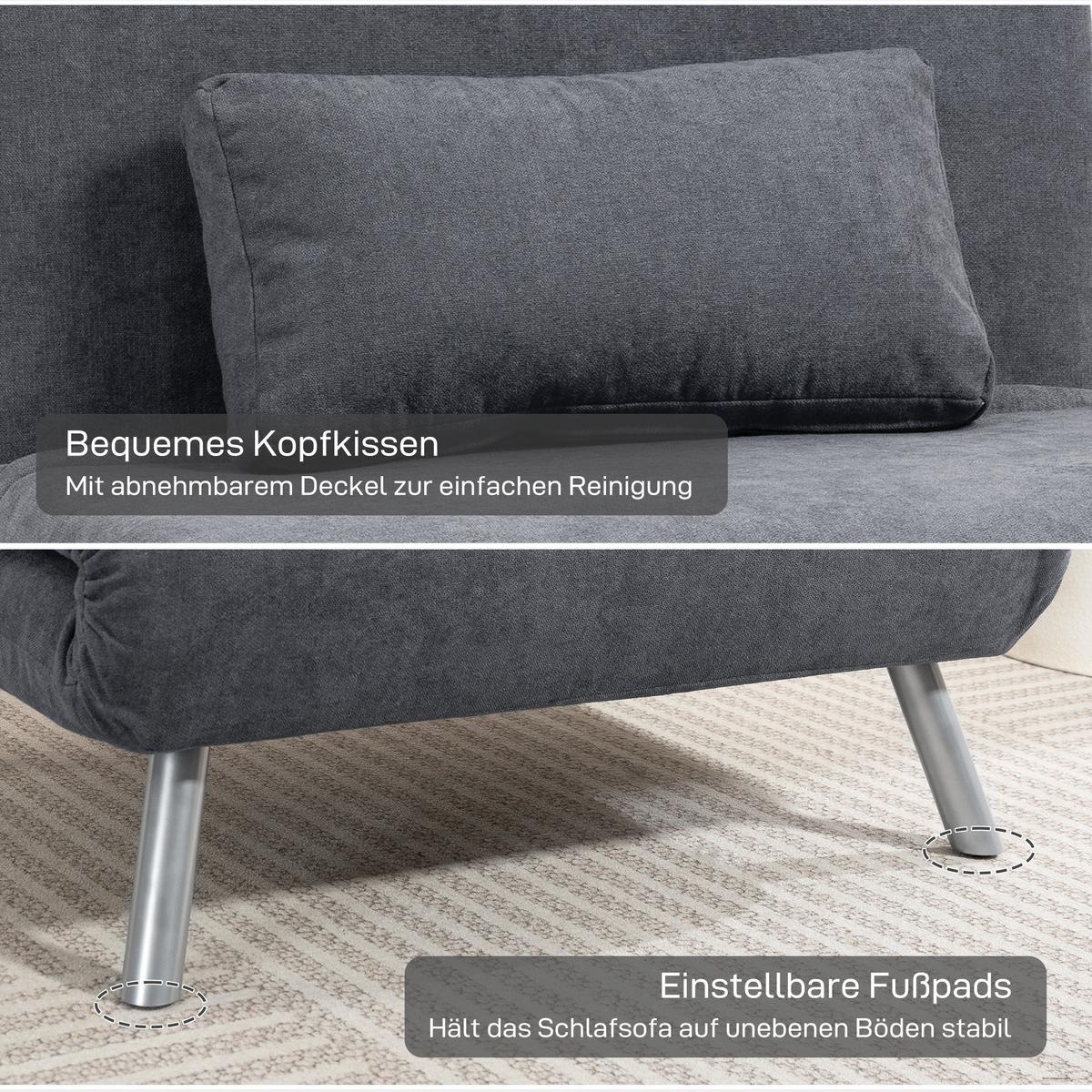SCHLAFSESSEL Polyester Metall Dunkelgrau - Dunkelgrau/Silberfarben, Textil/Metall (75/83/80cm) - HOMCOM