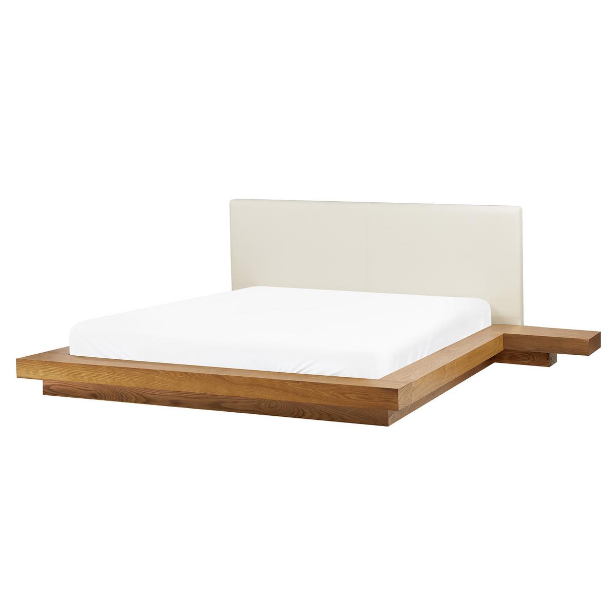 BETT mit LED 160x200 cm Heller Holzfarbton Zen - Hellbraun, Holzwerkstoff (160/200cm) - Beliani
