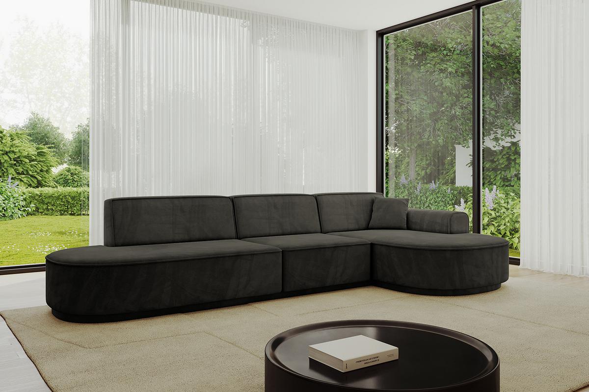 ECKSOFA Ottomane Rechts MARI-L2-v3 - 328x171x83 cm Schwarz Velours - Schwarz, Holzwerkstoff/Kunststoff (171/328cm) - ALTDECOR